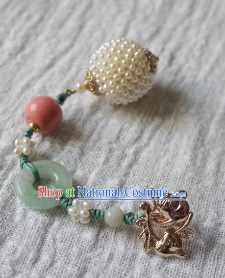 China Traditional Cheongsam Pearls Brooch Accessories Ancient Qing Dynasty Princess Jade Pendant