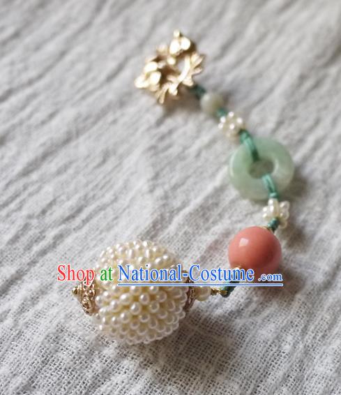 China Traditional Cheongsam Pearls Brooch Accessories Ancient Qing Dynasty Princess Jade Pendant