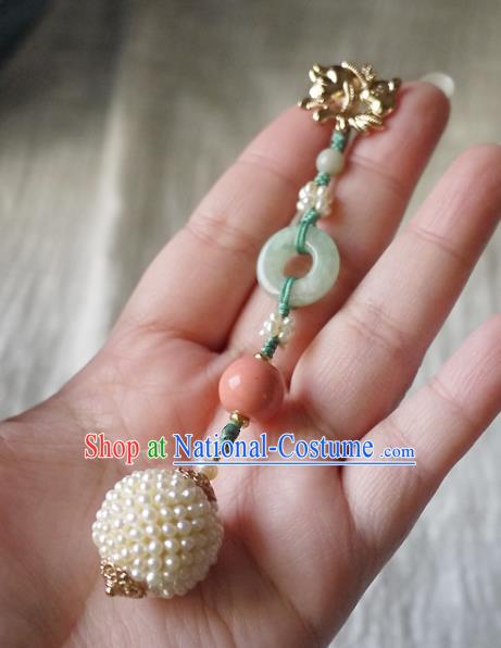 China Traditional Cheongsam Pearls Brooch Accessories Ancient Qing Dynasty Princess Jade Pendant