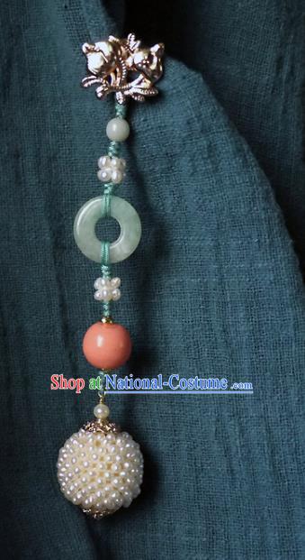 China Traditional Cheongsam Pearls Brooch Accessories Ancient Qing Dynasty Princess Jade Pendant