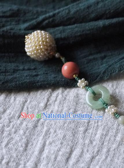 China Traditional Cheongsam Pearls Brooch Accessories Ancient Qing Dynasty Princess Jade Pendant