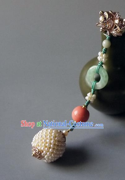 China Traditional Cheongsam Pearls Brooch Accessories Ancient Qing Dynasty Princess Jade Pendant