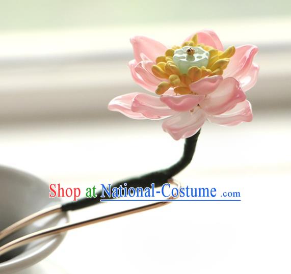 China Ancient Royal Princess Hairpin Traditional Hanfu Hair Accessories Song Dynasty Pink Lotus Hair Stick