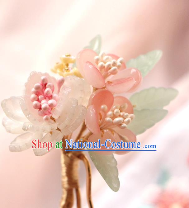 China Ancient Young Lady Hairpin Traditional Hanfu Hair Accessories Song Dynasty Pink Flowers Hair Stick