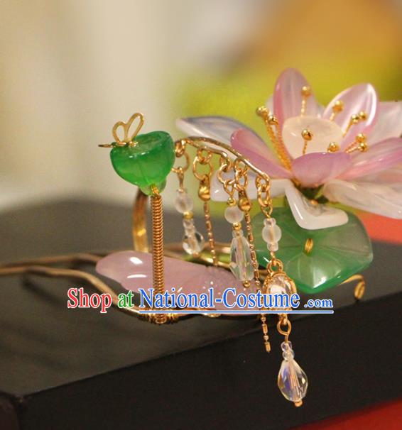 China Ancient Princess Hairpin Traditional Hanfu Hair Accessories Song Dynasty Jade Lotus Hair Stick