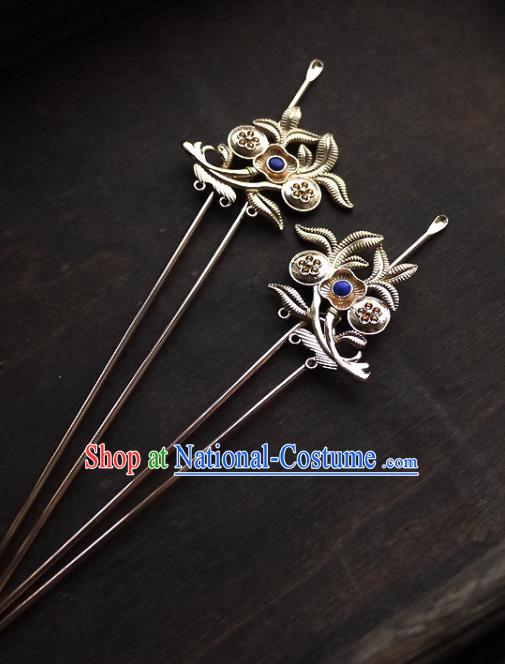 Chinese Ancient Noble Lady Lapis Hairpin Hair Accessories Traditional Song Dynasty Princess Golden Hair Stick