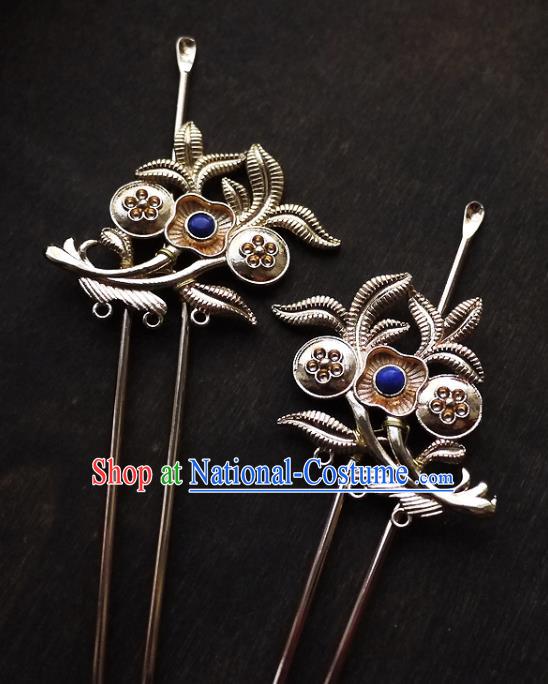 Chinese Ancient Noble Lady Lapis Hairpin Hair Accessories Traditional Song Dynasty Princess Golden Hair Stick