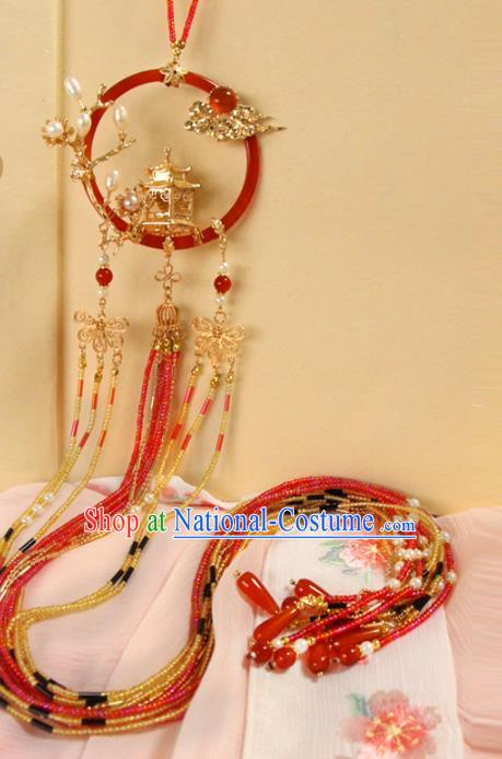 Chinese Traditional Cheongsam Beads Tassel Waist Pendant Ancient Palace Lady Agate Belt Accessories