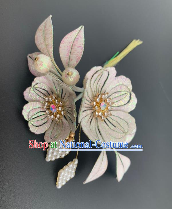 China Ancient Princess Peach Blossom Hairpin Traditional Hanfu Hair Accessories Song Dynasty Silk Flower Hair Stick