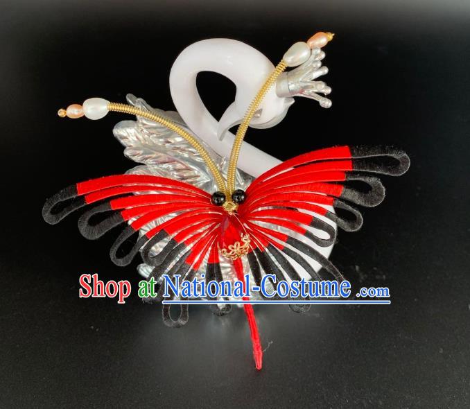 China Ancient Young Woman Hairpin Traditional Hanfu Hair Accessories Ming Dynasty Silk Butterfly Hair Stick