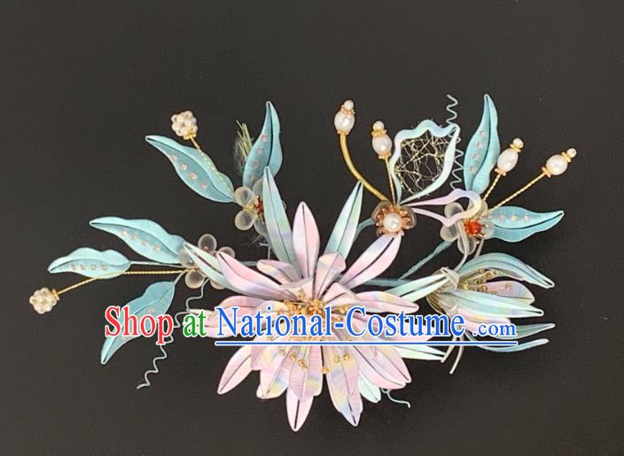 China Ancient Imperial Concubine Hairpin Traditional Hanfu Hair Accessories Song Dynasty Silk Chrysanthemum Hair Stick