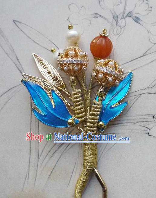 Chinese Ancient Palace Lady Agate Hairpin Hair Accessories Traditional Qing Dynasty Imperial Concubine Pearls Hair Stick