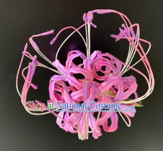 China Handmade Rosy Silk Manjusaka Hairpin Traditional Hanfu Hair Accessories Ancient Tang Dynasty Royal Princess Hair Stick