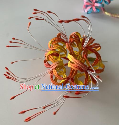 China Handmade Yellow Silk Manjusaka Hairpin Traditional Hanfu Hair Accessories Ancient Tang Dynasty Hair Stick