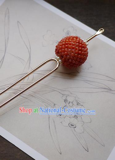 Chinese Ancient Court Woman Hairpin Hair Accessories Traditional Qing Dynasty Imperial Concubine Agate Beads Hair Stick