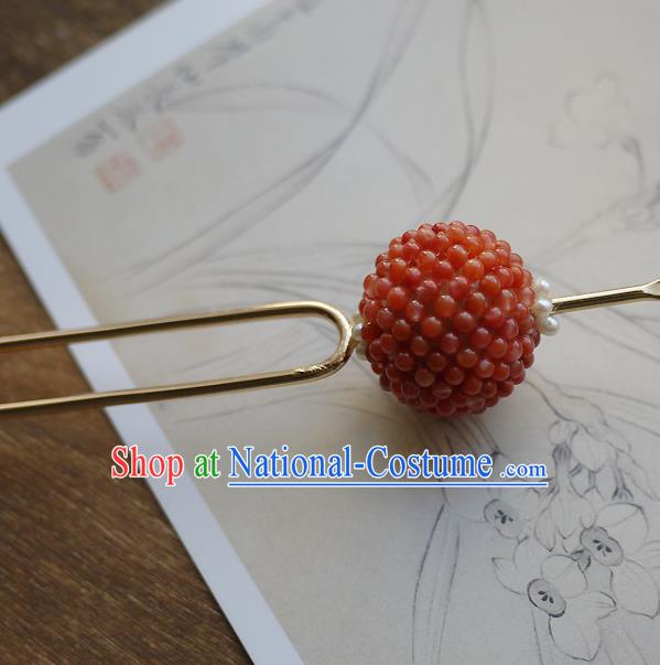 Chinese Ancient Court Woman Hairpin Hair Accessories Traditional Qing Dynasty Imperial Concubine Agate Beads Hair Stick