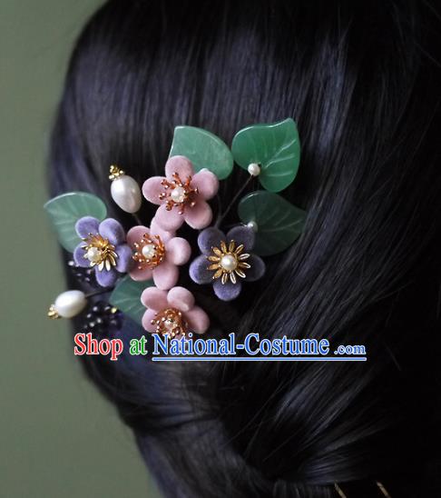 Chinese Ancient Imperial Concubine Plum Blossom Hairpin Hair Accessories Traditional Qing Dynasty Court Woman Pearls Hair Stick