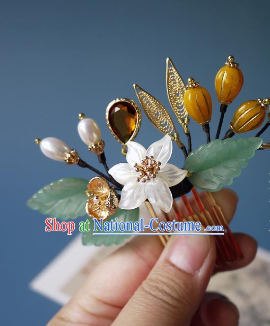 Chinese Ancient Palace Lady Hairpin Hair Accessories Traditional Qing Dynasty Shell Flower Hair Comb