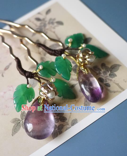 Chinese Ancient Young Woman Hairpin Hair Accessories Traditional Song Dynasty Amethyst Hair Stick