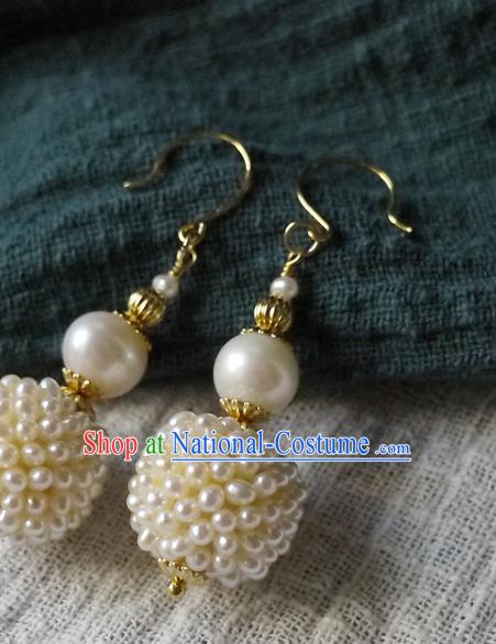 Chinese Ancient Imperial Concubine Ear Accessories Traditional Qing Dynasty Court Pearls Gourd Earrings