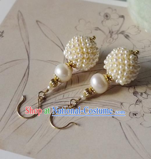 Chinese Ancient Imperial Concubine Ear Accessories Traditional Qing Dynasty Court Pearls Gourd Earrings