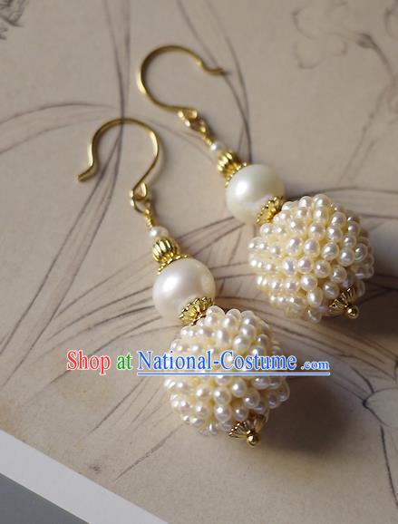 Chinese Ancient Imperial Concubine Ear Accessories Traditional Qing Dynasty Court Pearls Gourd Earrings