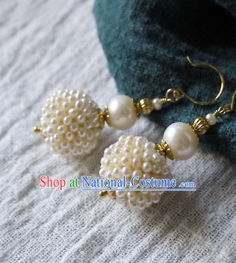 Chinese Ancient Imperial Concubine Ear Accessories Traditional Qing Dynasty Court Pearls Gourd Earrings