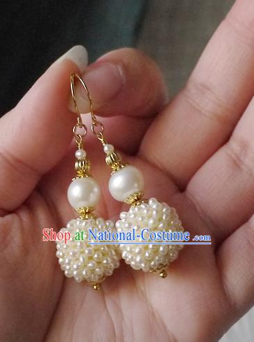 Chinese Ancient Imperial Concubine Ear Accessories Traditional Qing Dynasty Court Pearls Gourd Earrings