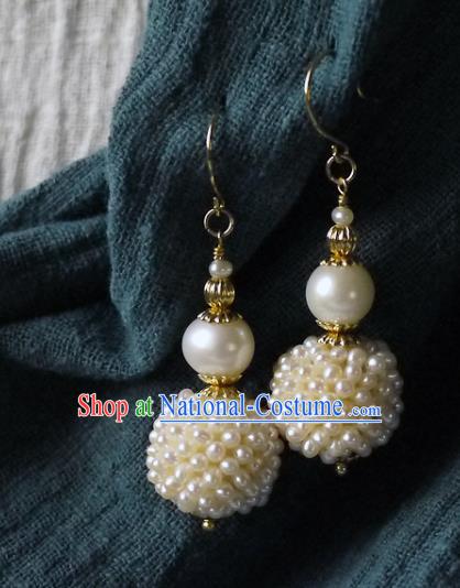 Chinese Ancient Imperial Concubine Ear Accessories Traditional Qing Dynasty Court Pearls Gourd Earrings