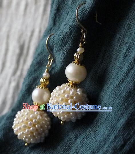 Chinese Ancient Imperial Concubine Ear Accessories Traditional Qing Dynasty Court Pearls Gourd Earrings