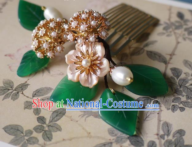 Chinese Ancient Princess Shell Flower Hairpin Hair Accessories Traditional Qing Dynasty Pearls Hair Comb