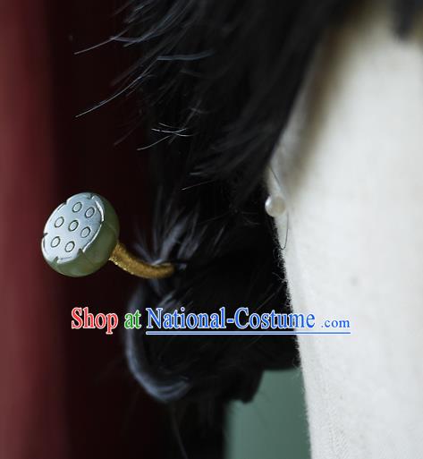 Chinese Ancient Noble Woman Jade Lotus Seedpod Hairpin Hair Accessories Traditional Song Dynasty Princess Hair Stick