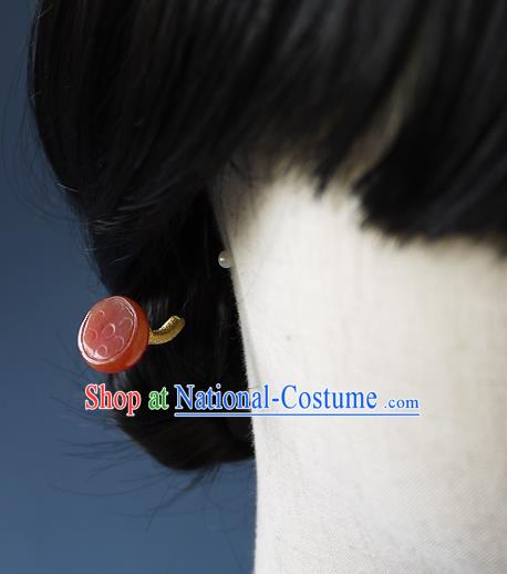 Chinese Ancient Palace Lady Hairpin Hair Accessories Traditional Song Dynasty Princess Agate Lotus Seedpod Hair Stick