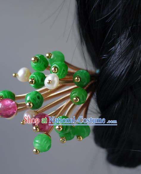 Chinese Ancient Imperial Consort Jadeite Hairpin Hair Accessories Traditional Qing Dynasty Court Woman Hair Stick