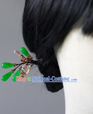 Chinese Ancient Young Female Hairpin Hair Accessories Traditional Qing Dynasty Rich Woman Chrysoprase Hair Stick