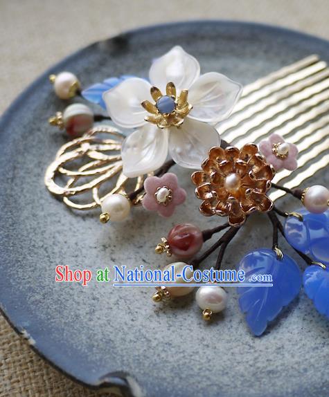 Chinese Ancient Court Woman Hairpin Traditional Song Dynasty Shell Flower Hair Comb