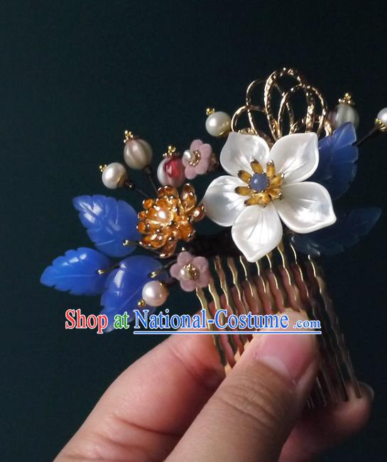 Chinese Ancient Court Woman Hairpin Traditional Song Dynasty Shell Flower Hair Comb