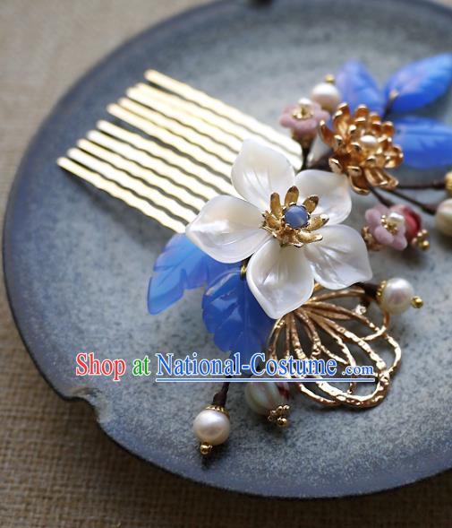 Chinese Ancient Court Woman Hairpin Traditional Song Dynasty Shell Flower Hair Comb