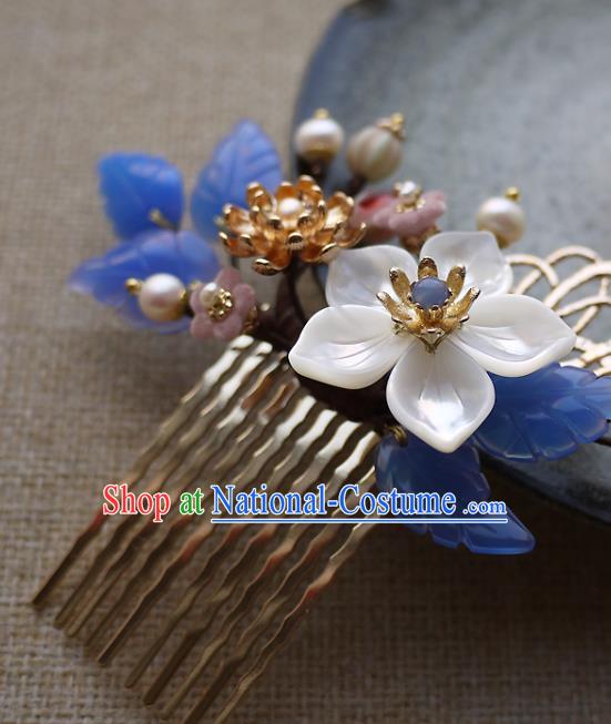 Chinese Ancient Court Woman Hairpin Traditional Song Dynasty Shell Flower Hair Comb