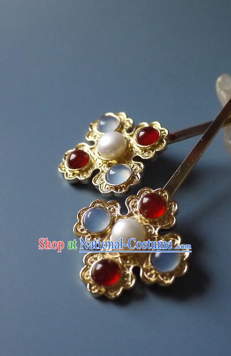 Chinese Ancient Queen Golden Hairpin Traditional Ming Dynasty Empress Gems Hair Stick