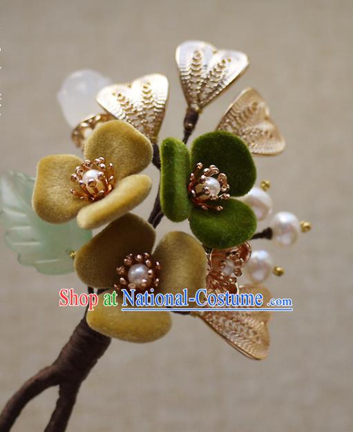 Chinese Ancient Palace Lady Flowers Hairpin Traditional Ming Dynasty Princess Pearls Hair Stick