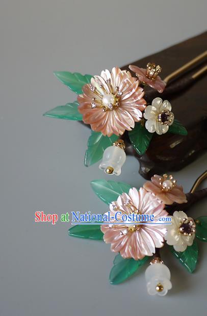 Chinese Ancient Royal Princess Hairpin Traditional Song Dynasty Court Lady Shell Flowers Hair Stick Headpiece