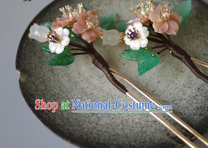 Chinese Ancient Royal Princess Hairpin Traditional Song Dynasty Court Lady Shell Flowers Hair Stick Headpiece