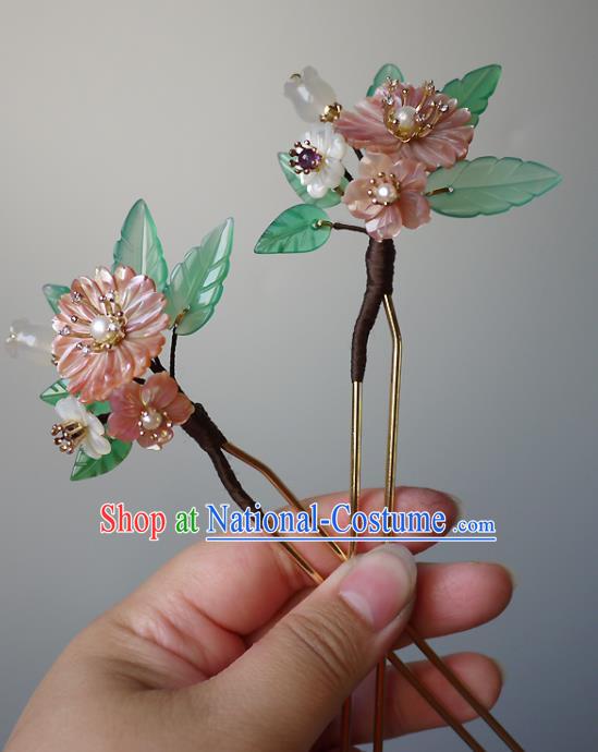 Chinese Ancient Royal Princess Hairpin Traditional Song Dynasty Court Lady Shell Flowers Hair Stick Headpiece