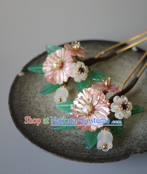 Chinese Ancient Royal Princess Hairpin Traditional Song Dynasty Court Lady Shell Flowers Hair Stick Headpiece