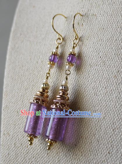 Chinese Ancient Palace Princess Ear Accessories Traditional Cheongsam Amethyst Earrings