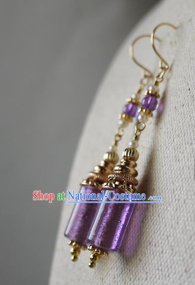 Chinese Ancient Palace Princess Ear Accessories Traditional Cheongsam Amethyst Earrings