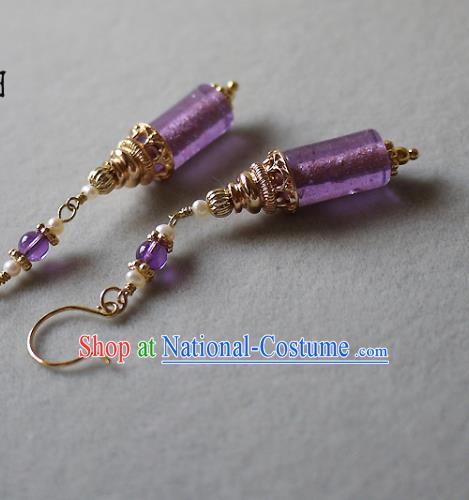 Chinese Ancient Palace Princess Ear Accessories Traditional Cheongsam Amethyst Earrings