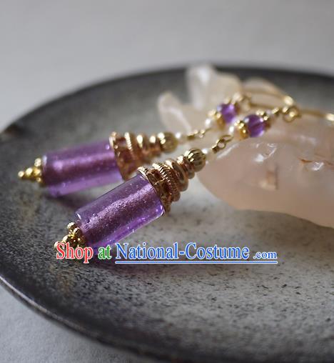 Chinese Ancient Palace Princess Ear Accessories Traditional Cheongsam Amethyst Earrings