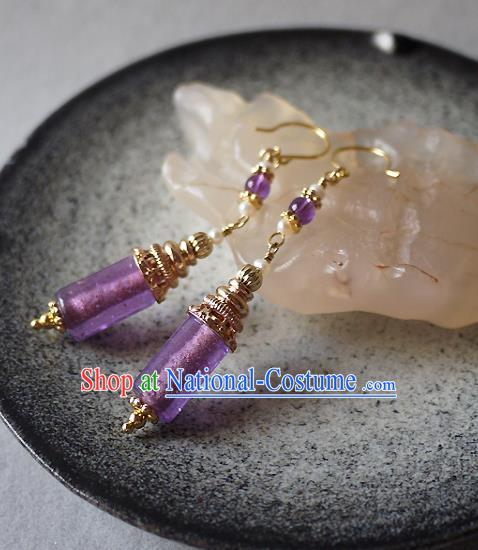 Chinese Ancient Palace Princess Ear Accessories Traditional Cheongsam Amethyst Earrings